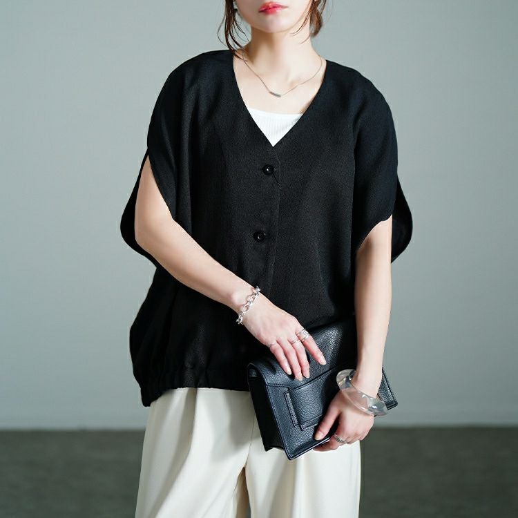 大きいサイズ レディース Vネックラウンドドルマンシャツ　sw-0760 【メール便可】