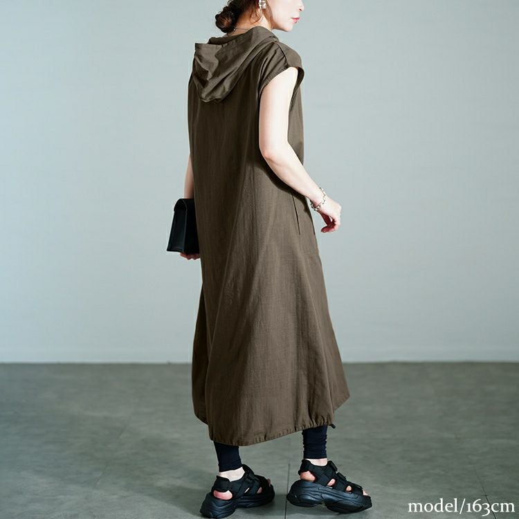 大きいサイズ レディース コットンパーカーノースリーブワンピース　sw-0748