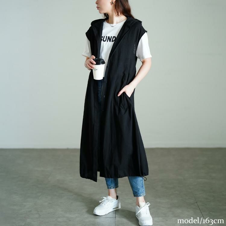 大きいサイズ レディース コットンパーカーノースリーブワンピース　sw-0748 ブラック