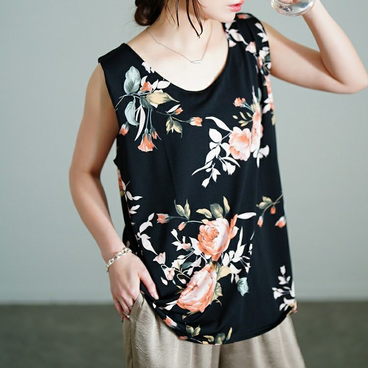 大きいサイズ レディース レトロ花柄タンクトップ　sw-0765 【メール便可】