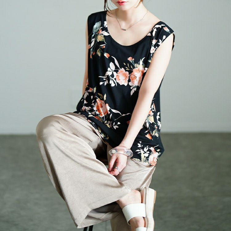 大きいサイズ レディース レトロ花柄タンクトップ　sw-0765 【メール便可】