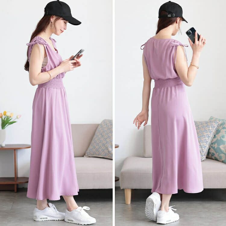 大きいサイズ レディース ドロストショルダーシャーリングワンピース　fem-570 【メール便可】