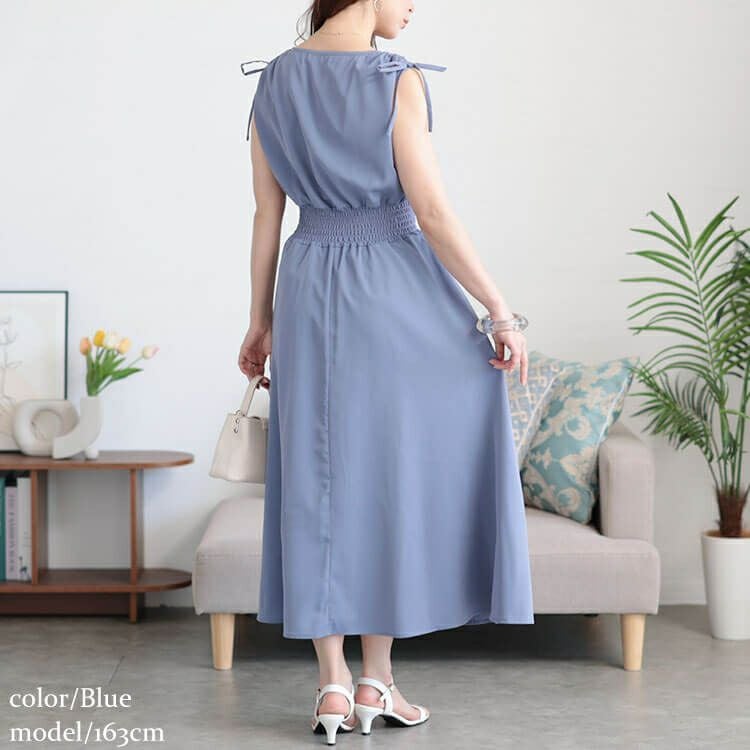 大きいサイズ レディース ドロストショルダーシャーリングワンピース　fem-570 【メール便可】