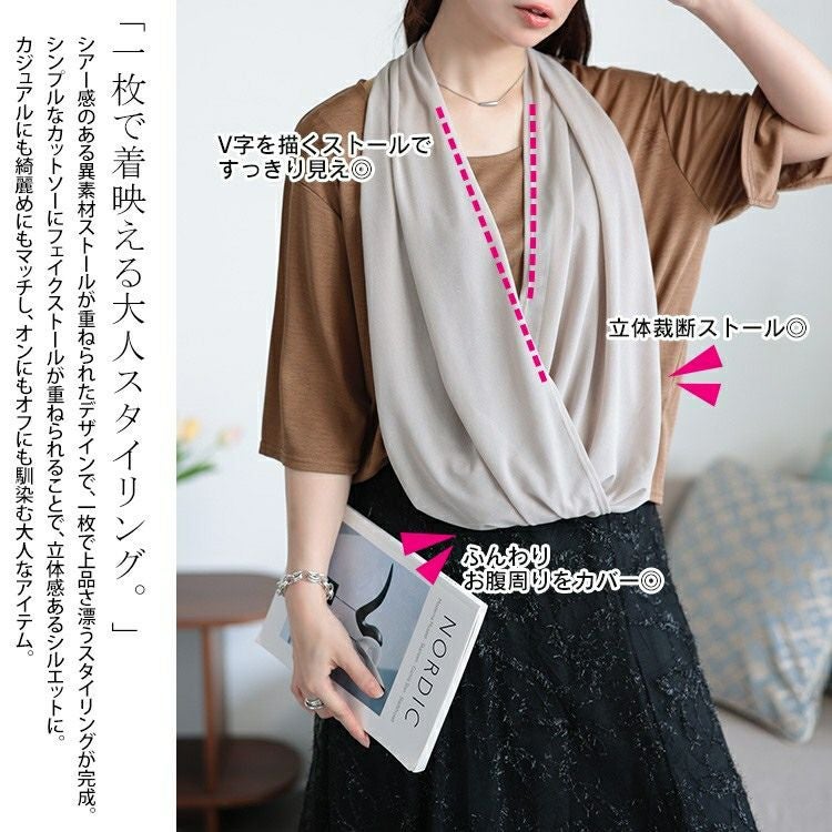 大きいサイズ レディース フェイクストールプルオーバー　u2-0107 【メール便可】