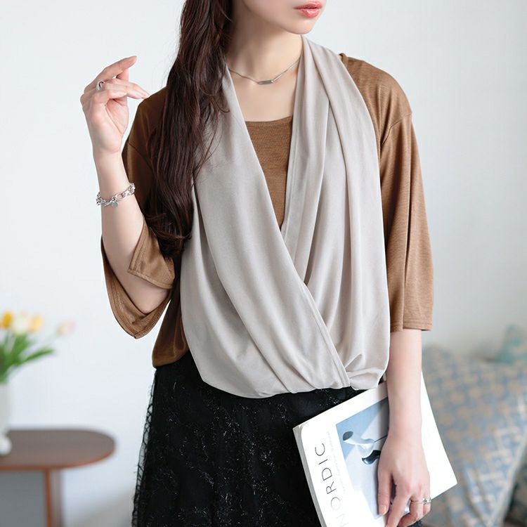 大きいサイズ レディース フェイクストールプルオーバー　u2-0107 【メール便可】