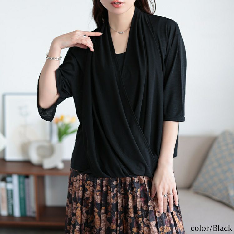 大きいサイズ レディース フェイクストールプルオーバー　u2-0107 【メール便可】