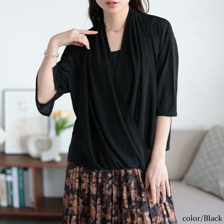 大きいサイズ レディース フェイクストールプルオーバー　u2-0107 【メール便可】 ブラック