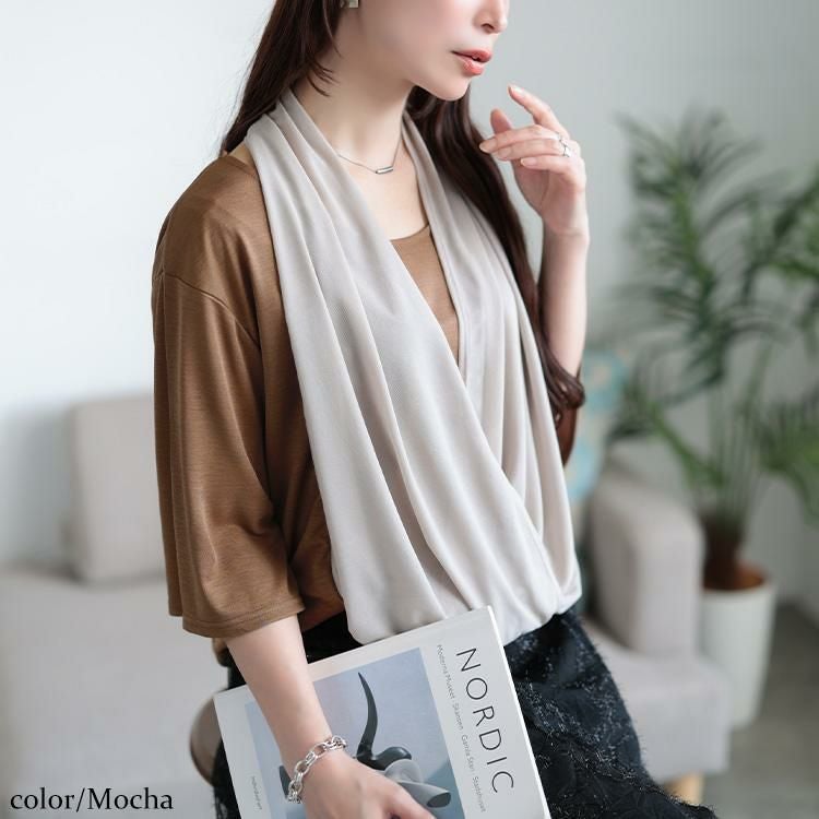 大きいサイズ レディース フェイクストールプルオーバー　u2-0107 【メール便可】 モカ