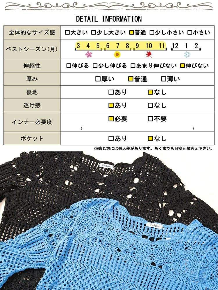 大きいサイズ レディース クロッシェ編みスカラップコットンニット　jp537 【メール便可】