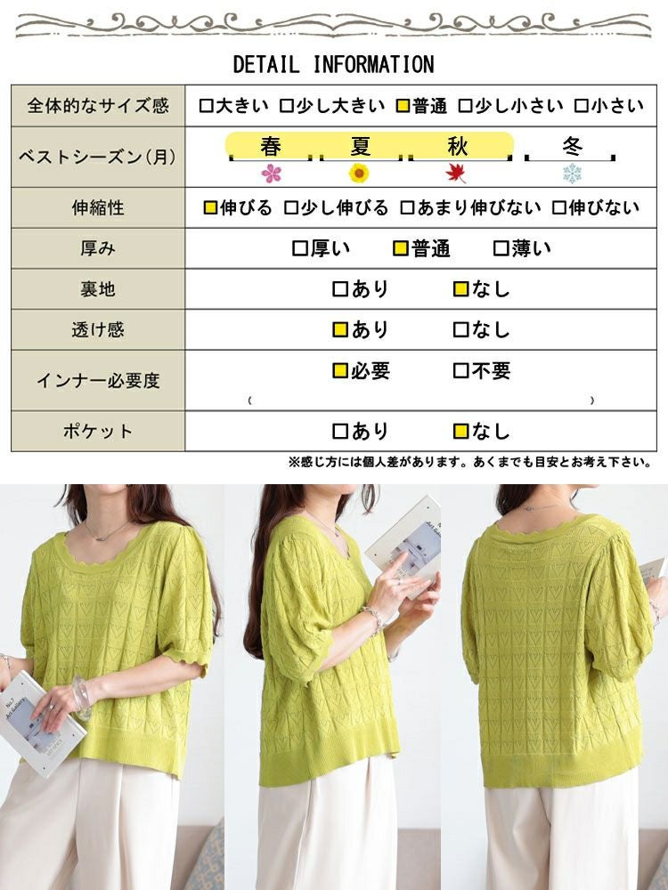 大きいサイズ レディース ハート柄透かし編みスカラップニット　sum-0002