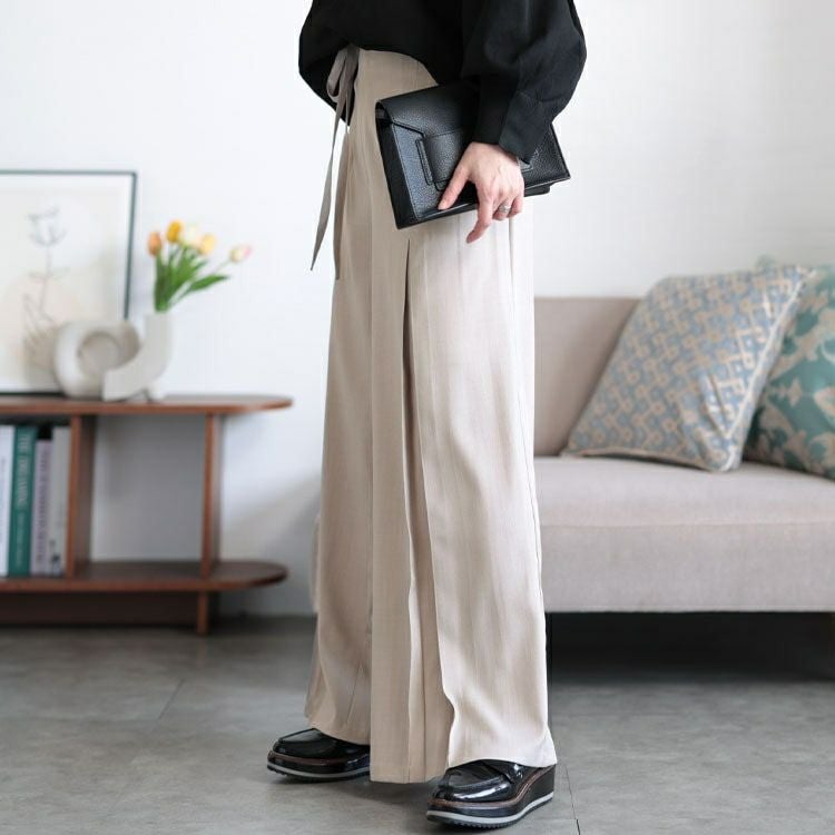 大きいサイズ レディース リボンベルトセンタータックワイドパンツ　tana-651015 【メール便可】