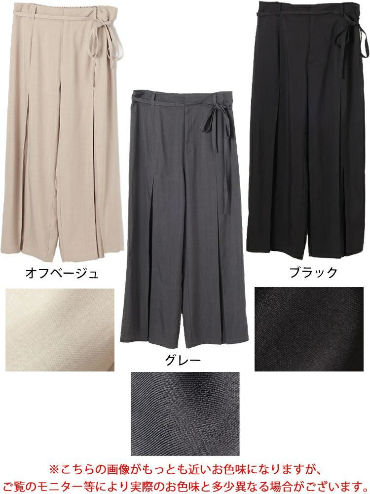 大きいサイズ レディース リボンベルトセンタータックワイドパンツ　tana-651015 【メール便可】