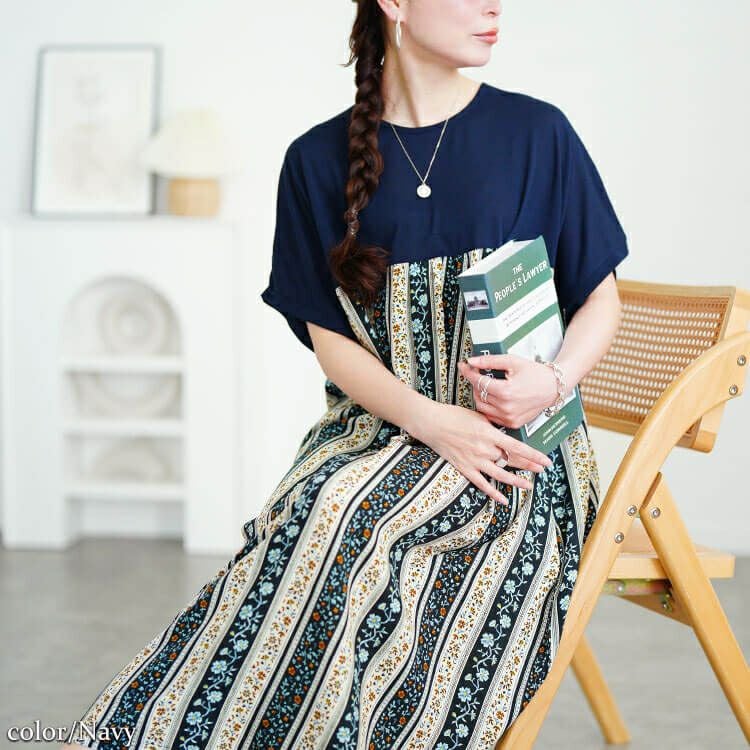 大きいサイズ レディース 小花柄切り替えワンピース　cast-5554042 【メール便可】