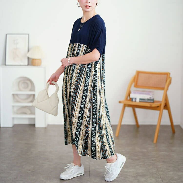 大きいサイズ レディース 小花柄切り替えワンピース　cast-5554042 【メール便可】