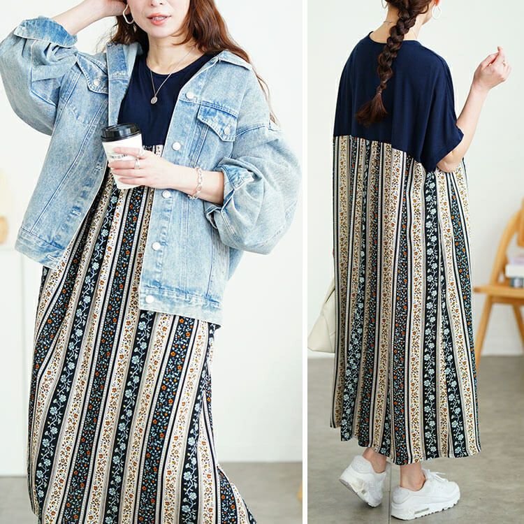 大きいサイズ レディース 小花柄切り替えワンピース　cast-5554042 【メール便可】