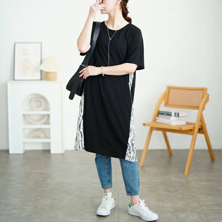 大きいサイズ レディース アート柄サイド切り替えワンピース　cast-5554041 【メール便可】