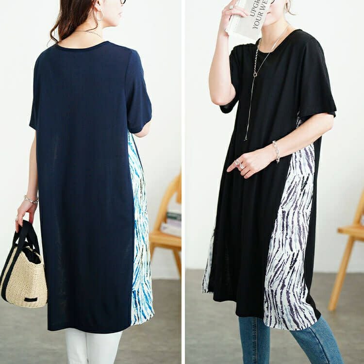 大きいサイズ レディース アート柄サイド切り替えワンピース　cast-5554041 【メール便可】
