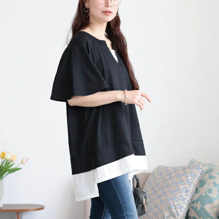 大きいサイズ レディース フレアスリーブフェイクレイヤードチュニック　bai-0183 【メール便可】