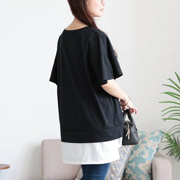 大きいサイズ レディース フレアスリーブフェイクレイヤードチュニック　bai-0183 【メール便可】