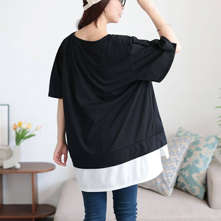 大きいサイズ レディース フレアスリーブフェイクレイヤードチュニック　bai-0183 【メール便可】