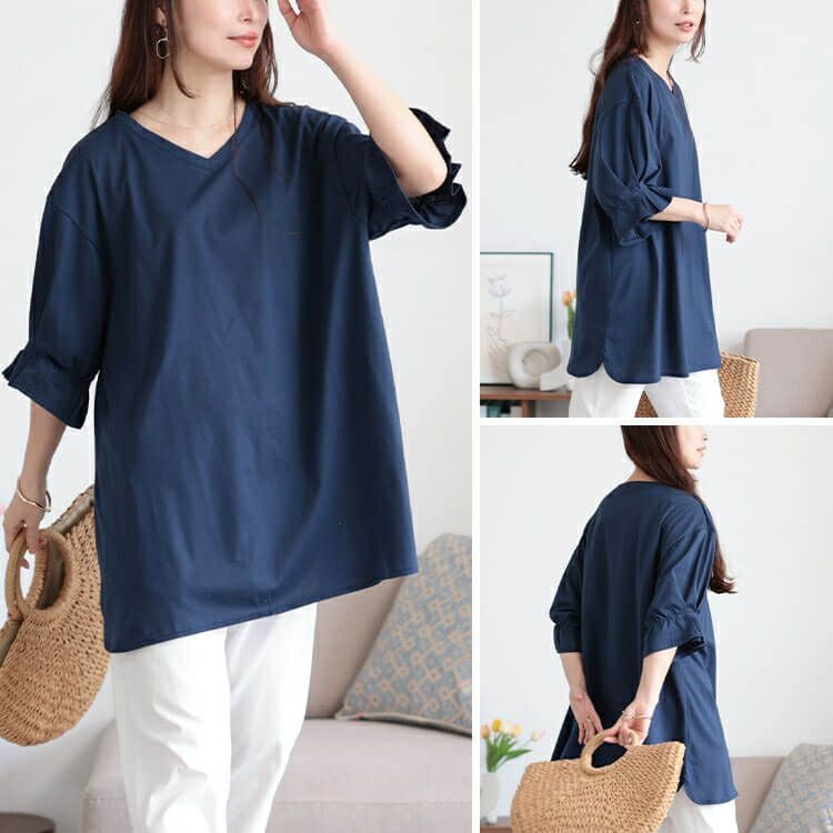 大きいサイズ レディース Vネックキャンディスリーブチュニック　bai-0182 【メール便可】