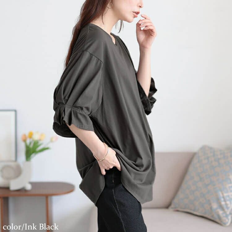 大きいサイズ レディース Vネックキャンディスリーブチュニック　bai-0182 【メール便可】