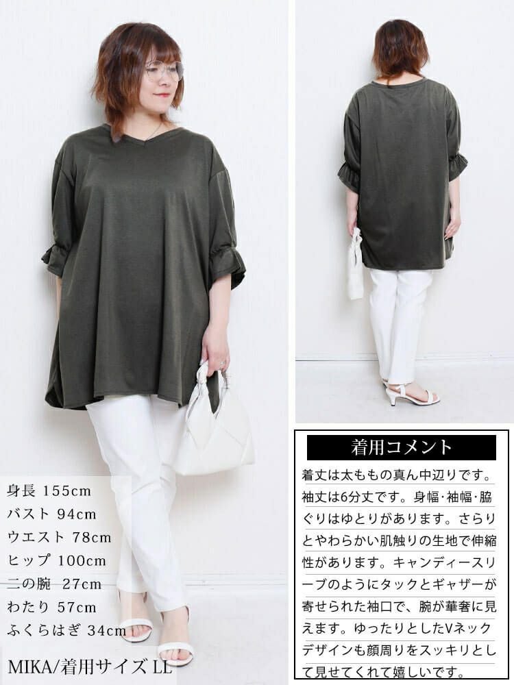 大きいサイズ レディース Vネックキャンディスリーブチュニック　bai-0182 【メール便可】