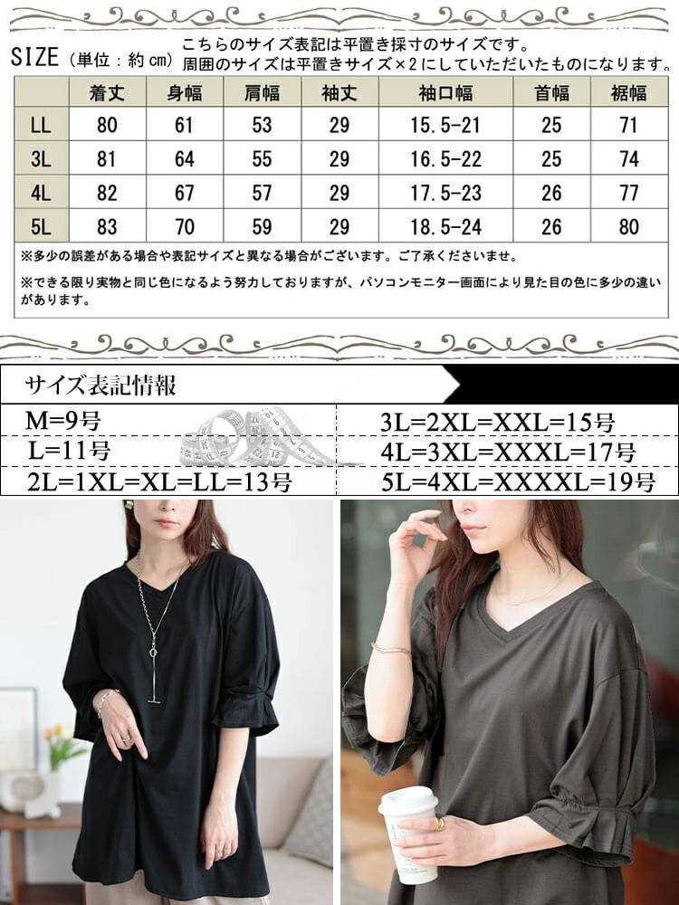 大きいサイズ レディース Vネックキャンディスリーブチュニック　bai-0182 【メール便可】