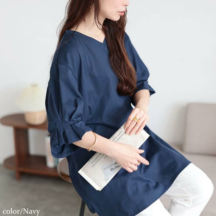 大きいサイズ レディース Vネックキャンディスリーブチュニック　bai-0182 【メール便可】 ネイビー