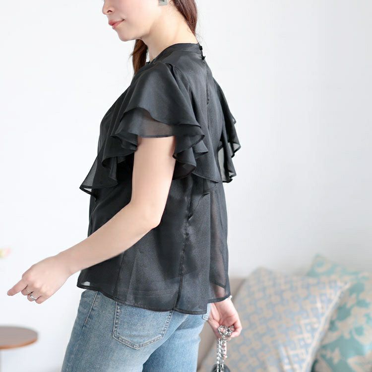 大きいサイズ レディース ダブルフリルスリーブシアーブラウス　tana-351057【メール便可】