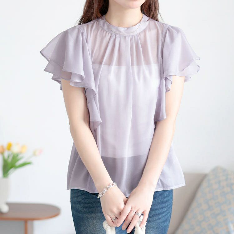 大きいサイズ レディース ダブルフリルスリーブシアーブラウス　tana-351057【メール便可】