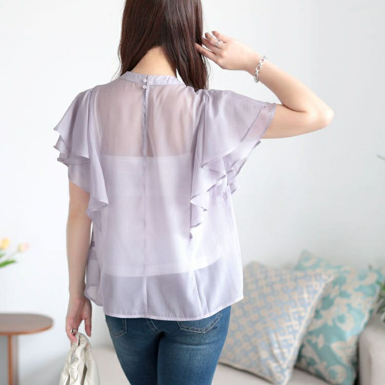 大きいサイズ レディース ダブルフリルスリーブシアーブラウス　tana-351057【メール便可】