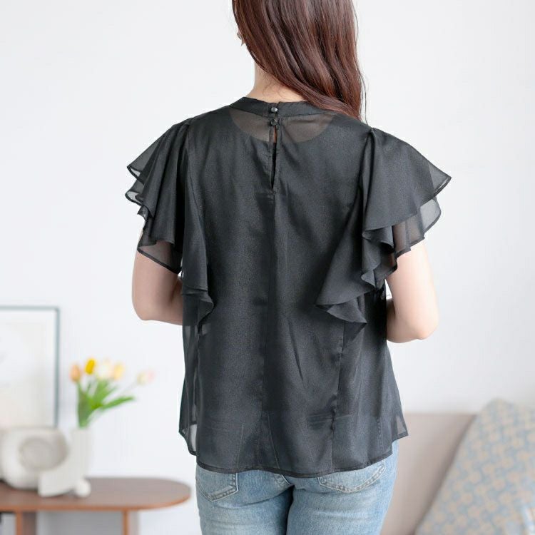 大きいサイズ レディース ダブルフリルスリーブシアーブラウス　tana-351057【メール便可】