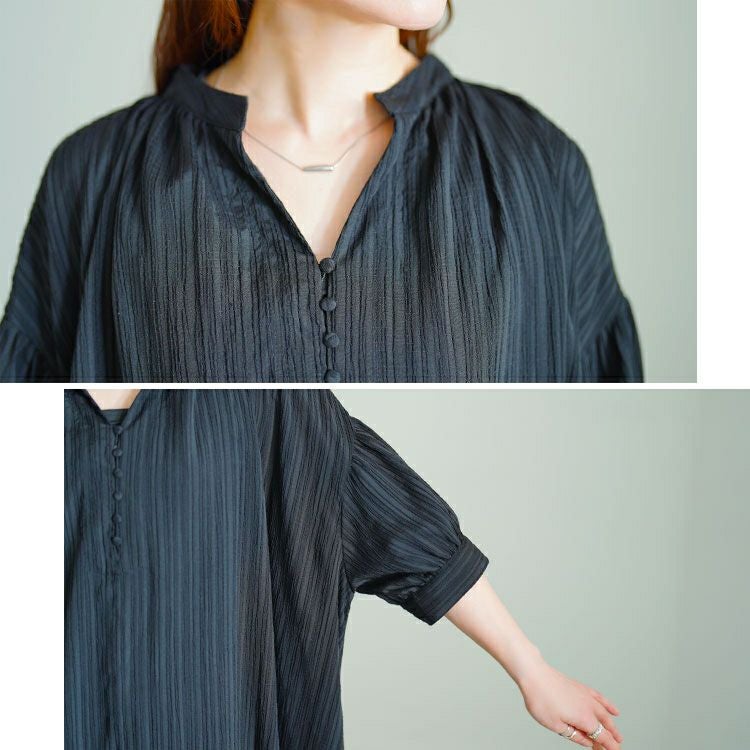 大きいサイズ レディース ストライプ柄楊柳ドルマンワンピース　tana-351060