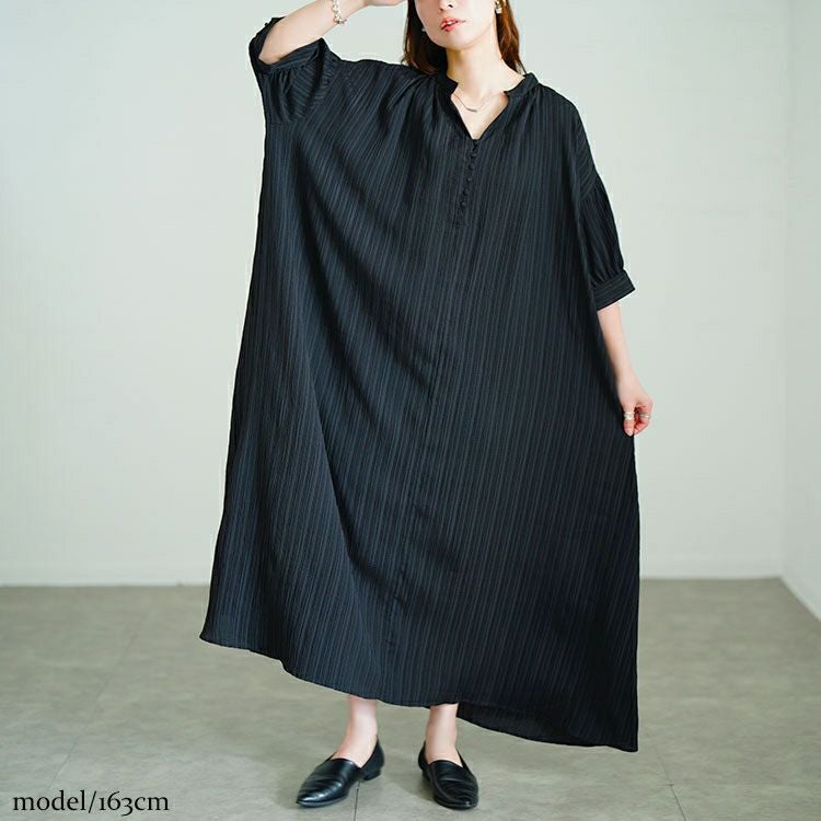 大きいサイズ レディース ストライプ柄楊柳ドルマンワンピース　tana-351060