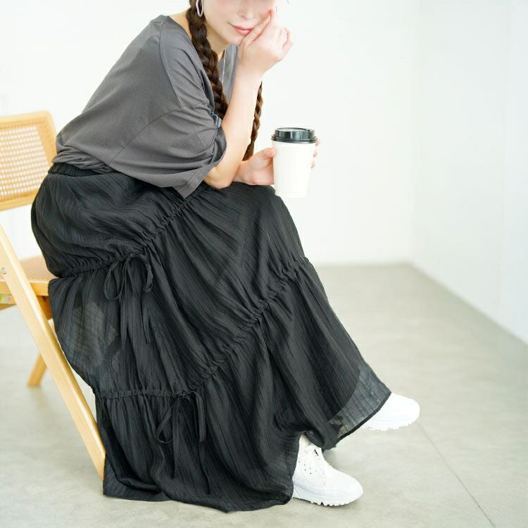 大きいサイズ レディース サイドドロストティアードスカート　tana-651012