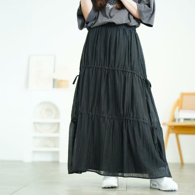 大きいサイズ レディース サイドドロストティアードスカート　tana-651012 ブラック