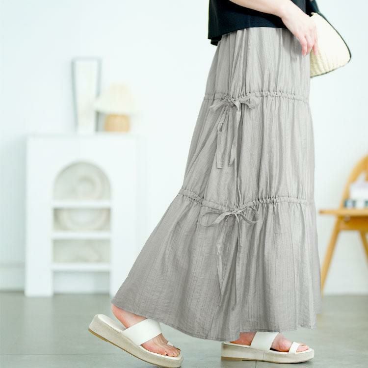 大きいサイズ レディース サイドドロストティアードスカート　tana-651012 グレー