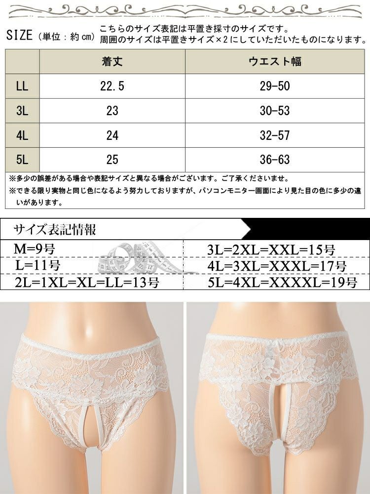 大きいサイズ レディース 股割れ総レースショーツ　goldy-1693【メール便可】