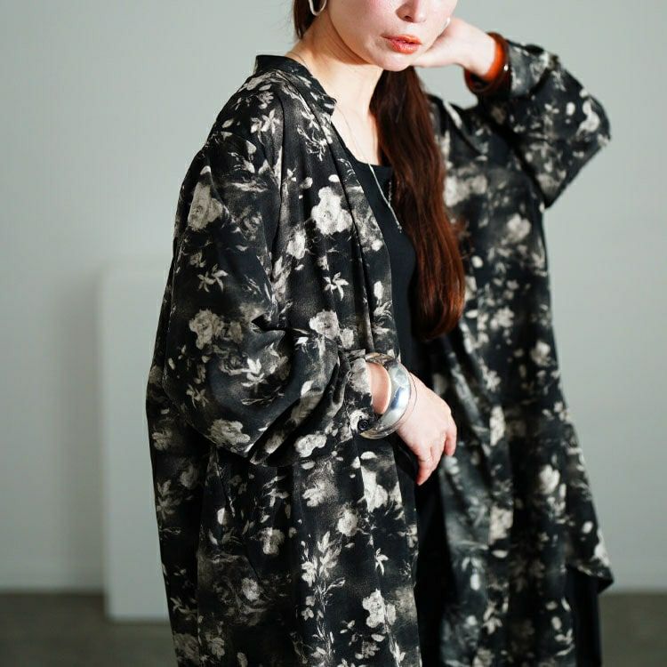 大きいサイズ レディース ぼかし花柄異素材チュニックシャツ　sum-0010【メール便可】