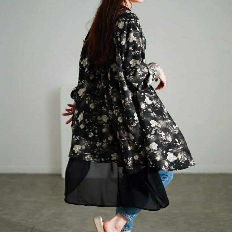 大きいサイズ レディース ぼかし花柄異素材チュニックシャツ　sum-0010【メール便可】