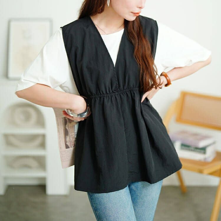 大きいサイズ レディース 撥水ナイロンペプラムベスト　cpdai-640763【メール便可】