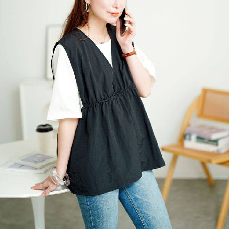 大きいサイズ レディース 撥水ナイロンペプラムベスト　cpdai-640763【メール便可】