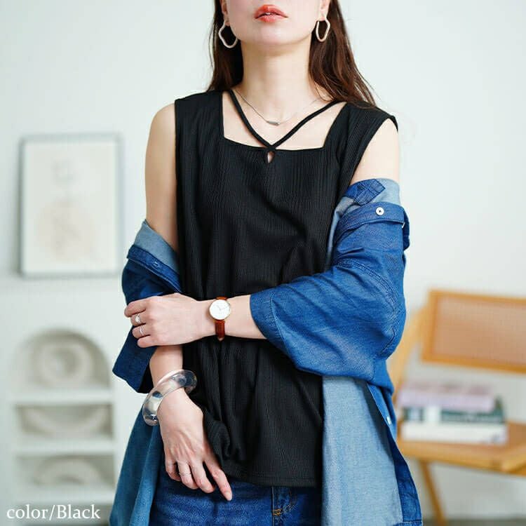 大きいサイズ レディース ホルターネックランダムリブタンクトップ　cpdai-659856【メール便可】