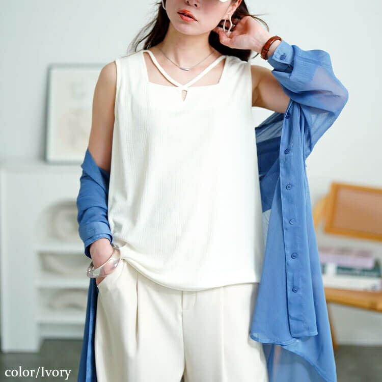 大きいサイズ レディース ホルターネックランダムリブタンクトップ　cpdai-659856【メール便可】