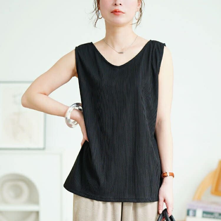 大きいサイズ レディース 前後2wayランダムリブタンクトップ　cpdai-659855【メール便可】