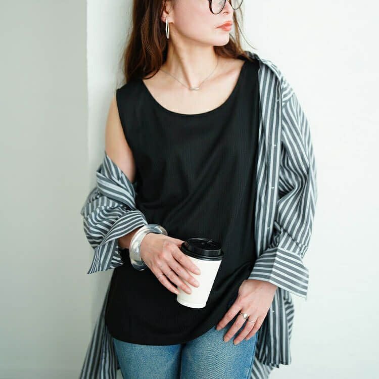 大きいサイズ レディース 前後2wayランダムリブタンクトップ　cpdai-659855【メール便可】