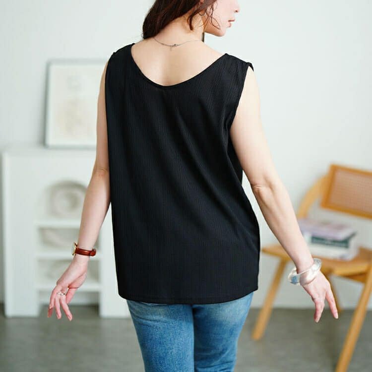 大きいサイズ レディース 前後2wayランダムリブタンクトップ　cpdai-659855【メール便可】