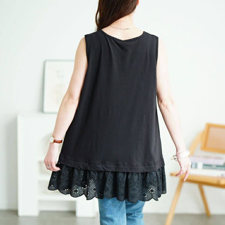 大きいサイズ レディース 接触冷感裾レースコットンタンクトップ　cpdai-659706【メール便可】