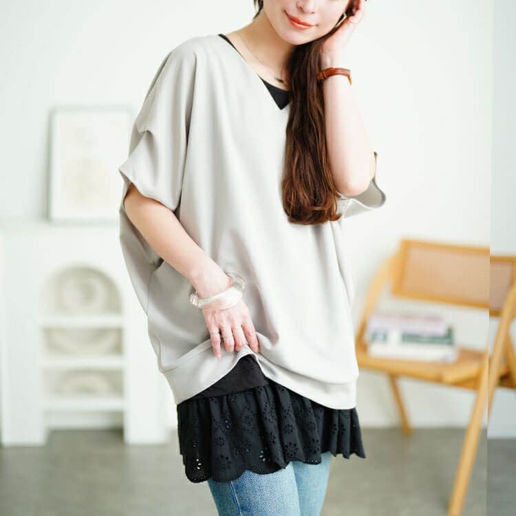 大きいサイズ レディース 接触冷感裾レースコットンタンクトップ　cpdai-659706【メール便可】